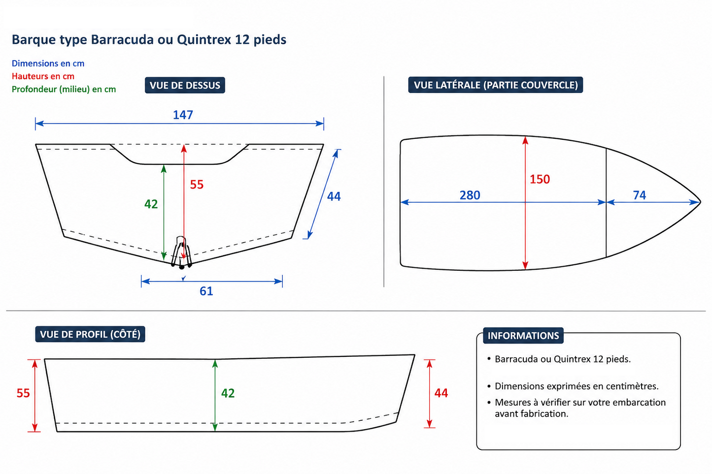 Chariot alu roues larges barque 12 pieds.