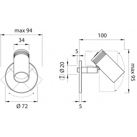 Dimensions de l'Applique LED Quick Jacob chromée réglable