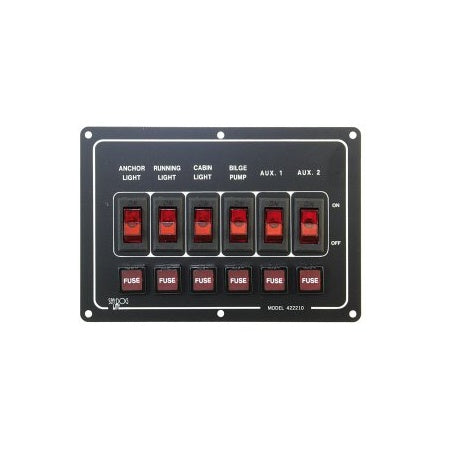 panneau interrupteurs horizontal 6 circuits 12V aluminium