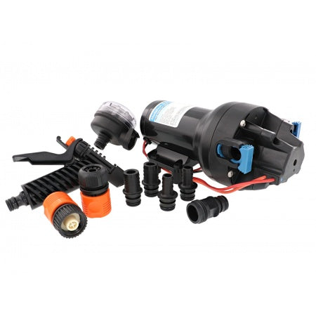 Pompe JABSCO HotShot HD5 pour nettoyage nautique, filtre intégré, 19 l/min à 4,8 bars."
