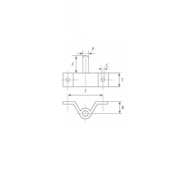 Aiguillot Viadana 52.20, diamètre 10 mm, longueur d'axe 44 mm, avec une base double de 40 mm et quatre trous de fixation. Fabriqué en aluminium anodisé dur, idéal pour les systèmes de safran robustes en milieu marin.