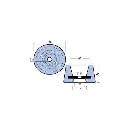 Dimensions de l'Anode arbre conique zinc magnésium