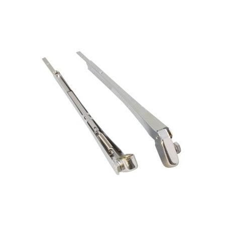 Bras d'essuie-glaces ajustable en acier inoxydable, longueur réglable de 190 à 280 mm, compatible avec moteurs et lames spécifiques.