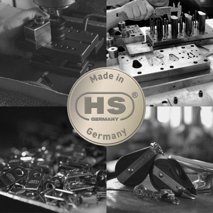 Palan de hale-bas prémonté avec une poulie simple et une poulie coinceur.
Le cordage est de 6mm, longueur totale 5 mètres. Livré dans une pochette pratique et réutilisable. Convient pour :
- 420 - 445 - Vaurien - Mirror Le rivetage en nutation évite les bavures tranchantes sur la tête du rivet.
Avec des composants de haute qualité « Made in Germany », au choix avec roulement à aiguilles, palier lisse ou position des billes. Parties latérales en plastique de haute qualité résistant aux UV.