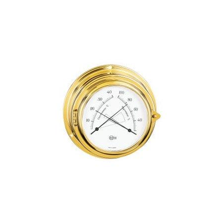 Thermomètre-Hygromètre Barigo Yacht Series – Boîtier en laiton massif, précision allemande, cadran blanc lisible, diamètre 100 mm.