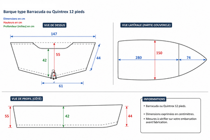 Chariot alu roues larges barque 12 pieds.
