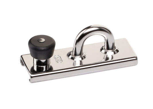 Chariots à anneau avec piston d'arrêt pour rails en T de 20 x 3 mm. Chariot en inox avec anneau fixe. Convient pour le rail de 20x3mm (largeur). Ajustement facile de la position de tir.