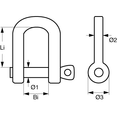 Manille PETERSEN droite longue inox 316 forgée marine.