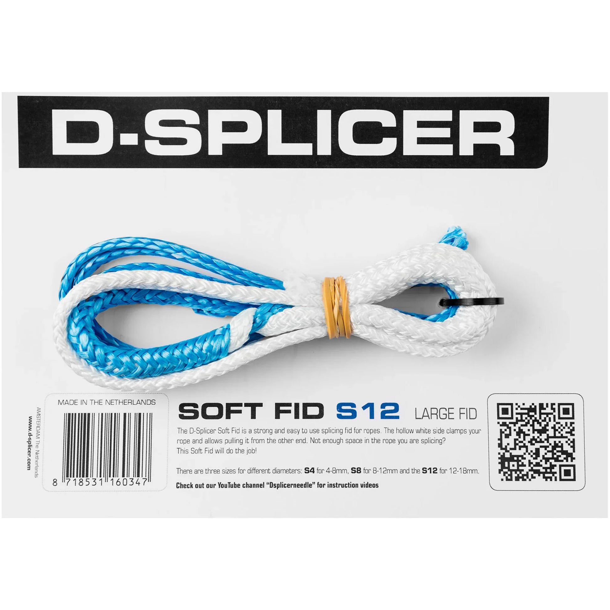 Le D-SPLICER Soft Fid est la solution pour toutes les épissures avec des cordages à double tresse, où les aiguilles creuses ou à étirer traditionnelles ne fonctionnent pas correctement. En particulier avec les cordages modernes à tissage très serré comme le RunnerTwin, vous atteignez souvent les limites des aiguilles métalliques. Le Soft Fid est composé d'une tresse à gaine blanche et d'un cordage tressé creux coloré en Dyneema®. Pour les épisser, mettez l'extrémité de la fiche du cordage à l'extrémité de l