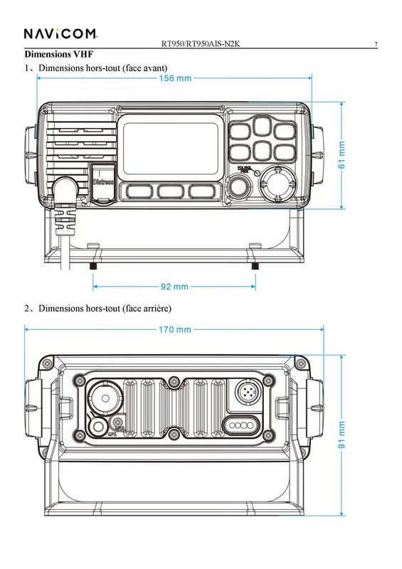 VHF fixe RT950 Navicom 25W compacte avec GPS integre