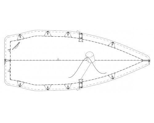 Recouvre tout le dessus du bateau. Il est muni de bandes descendant 20 cm sous le liston. Un sandow dans l'ourlet de pourtour permet un placage efficace. Muni de sangles de maintient avec clic-clac. Il peut être installé pour le transport, ou bateau mâté.