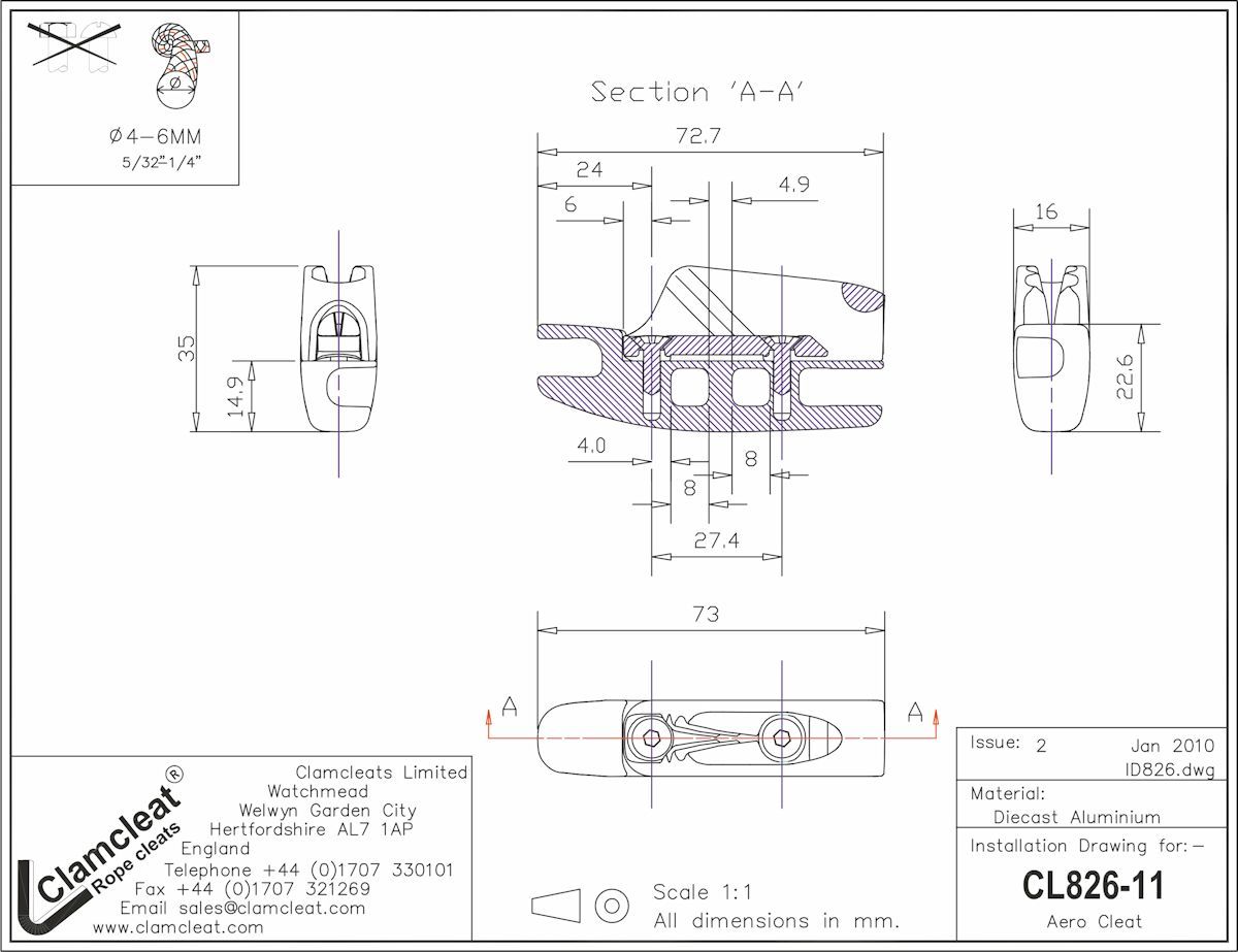 CL826-11AN Clamcleat® CL211 Mk2 Adjuster